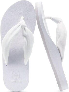 Women's White Fabric Arch Support Yoga Mat Beach Walking Flip Flops Sandals